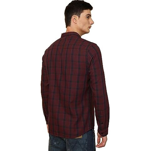 Wrangler Men's Regular Fit Shirts (Wmsh006211_Maroon M)