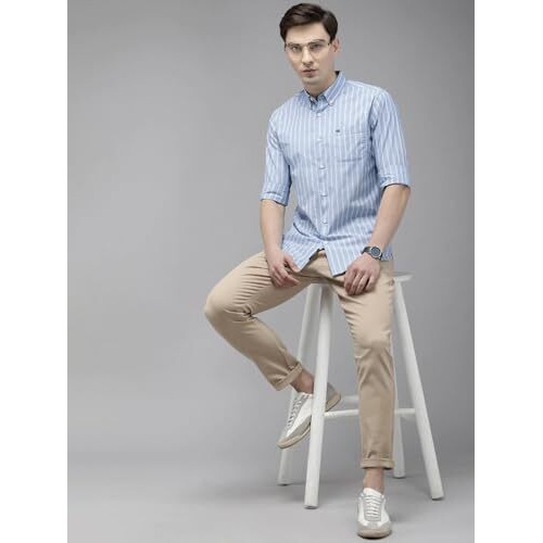 The Bear House Men Cotton Blue Striped Slim Fit Casual Shirt