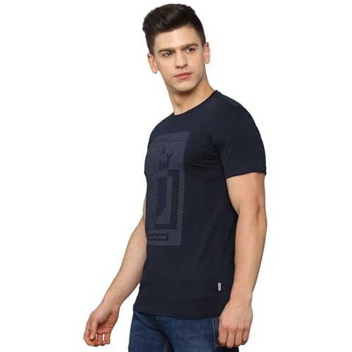 Louis Philippe Men's Cotton Solid Slim Fit T-Shirt (Lrkccslf540981_Navy, Xl