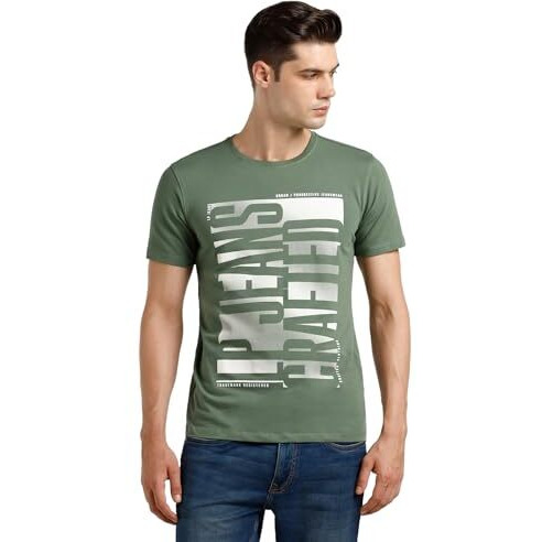 Louis Philippe Men's Cotton Solid Slim Fit T-Shirt (Lrkccslfq44979_Aqua M)