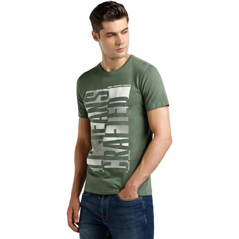 Louis Philippe Men's Cotton Solid Slim Fit T-Shirt (Lrkccslfq44979_Aqua M)