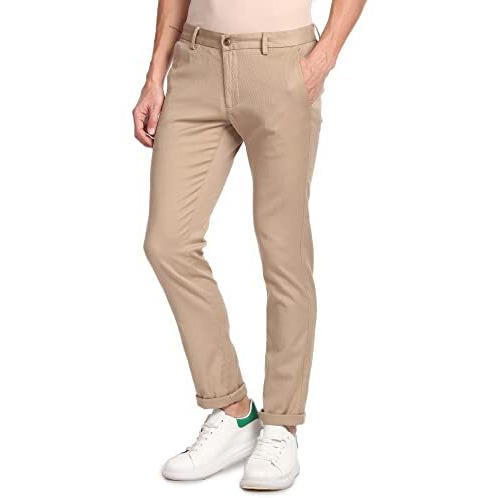 Arrow Sports Men's Solid Slim Fit Acrylic Casual Trouser Khaki