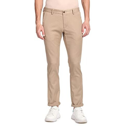 Arrow Sports Men's Solid Slim Fit Acrylic Casual Trouser Khaki