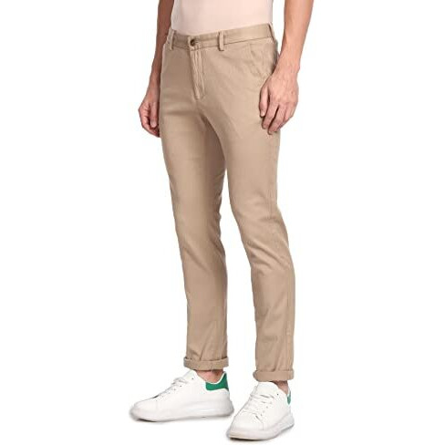 Arrow Sports Men's Solid Slim Fit Acrylic Casual Trouser Khaki