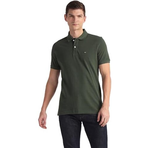 Arrow Men's Solid Half Sleeve Regular Fit Cotton Polo T-Shirt Olive
