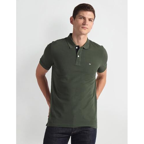 Arrow Men's Solid Half Sleeve Regular Fit Cotton Polo T-Shirt Olive