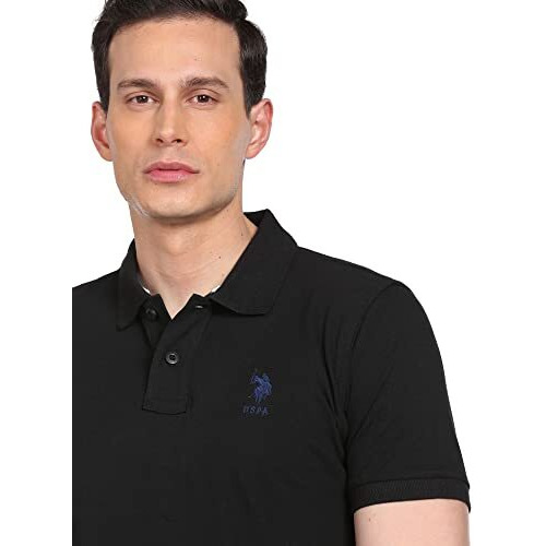 U.S. Polo Assn. Cotton Men's Solid Regular Button Down Shirt (Ustshc0021_Black L)