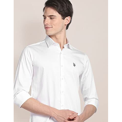 U.S. Polo Assn. Men's Cotton Solid Regular Button Down Shirt (Usshtc0015_White L)