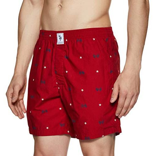 U.S. Polo Assn. Men Comfort Fit Print Cotton I663 Boxers - Pack Of 1 (Red Flag M)