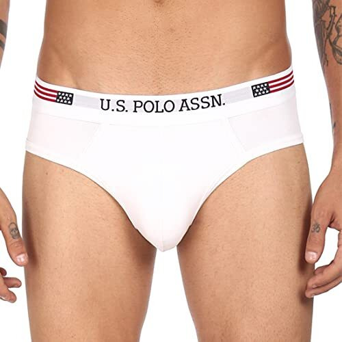 U.S. Polo Assn. Men Solid Cotton Spandex I650 Briefs - Pack Of 1 (White L)