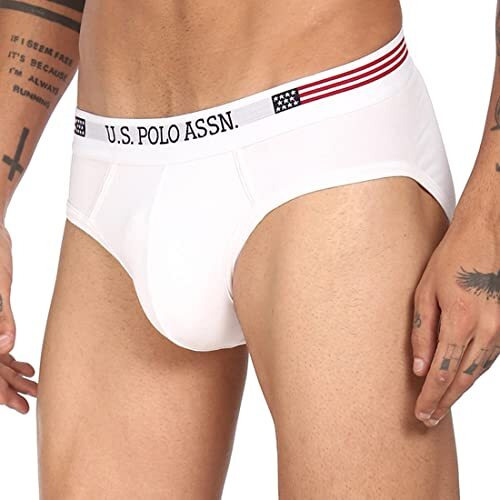U.S. Polo Assn. Men Solid Cotton Spandex I650 Briefs - Pack Of 1 (White L)