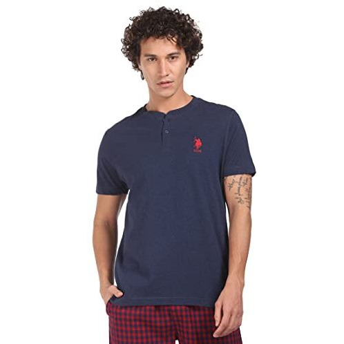 Us Polo Association Men's Solid Regular Fit T-Shirt (I686-433-Pl-M_Denim Melange M)