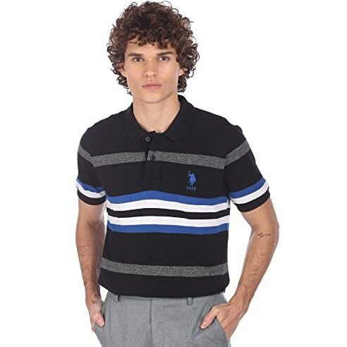 U.S. Polo Assn. Men's Striped Regular Polo Shirts (Ustsh0912_Black M)