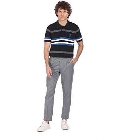 U.S. Polo Assn. Men's Striped Regular Polo Shirts (Ustsh0912_Black M)
