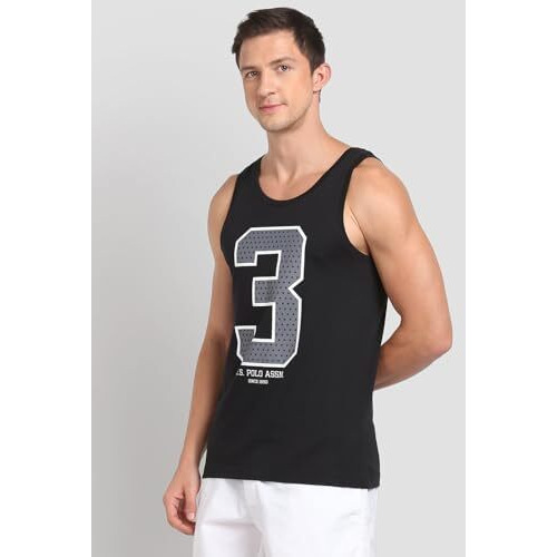 U.S. Polo Assn. Mens Brand Print Cotton 1617 Vest - Pack Of 1 (Black L)