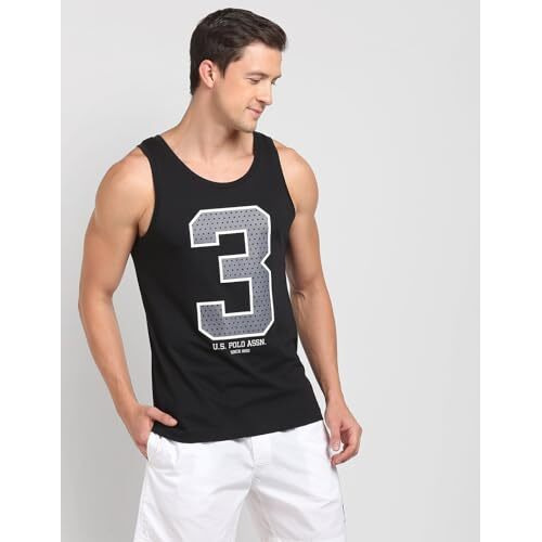 U.S. Polo Assn. Mens Brand Print Cotton 1617 Vest - Pack Of 1 (Black L)
