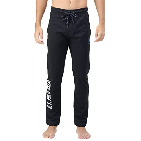 U.S. Polo Assn. Men Drawstring Waist Brand Print I720 Lounge Regular Track Pants - Pack Of 1 (Black L) | Rise Style Mid Rise