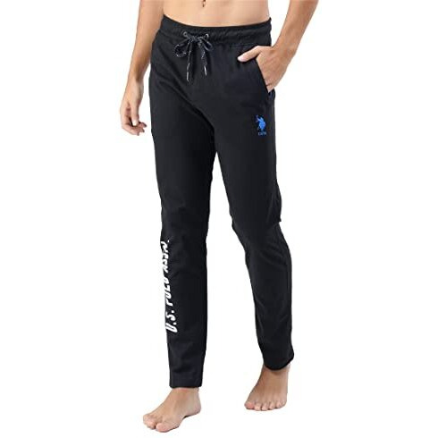 U.S. Polo Assn. Men Drawstring Waist Brand Print I720 Lounge Regular Track Pants - Pack Of 1 (Black L) | Rise Style Mid Rise