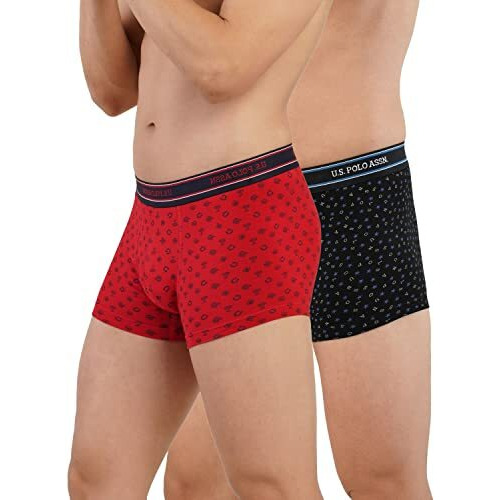 U.S. Polo Assn. Men All Over Print Cotton Spandex I616 Trunks - Pack Of 2 (Black/ White Xl)