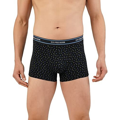 U.S. Polo Assn. Men All Over Print Cotton Spandex I616 Trunks - Pack Of 2 (Black/ White Xl)