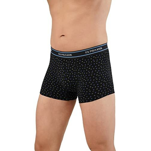 U.S. Polo Assn. Men All Over Print Cotton Spandex I616 Trunks - Pack Of 2 (Black/ White Xl)