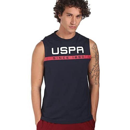 U.S. Polo Assn. Men's Cotton Crew Neck Brand Print Regular Fit Iyae Fashion Vest - Pack Of 1 (Navy L)