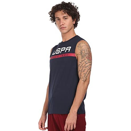 U.S. Polo Assn. Men's Cotton Crew Neck Brand Print Regular Fit Iyae Fashion Vest - Pack Of 1 (Navy L)
