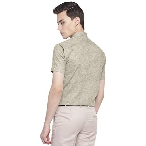Ghpc Cotton Linen Plain Solid Half Sleeves Regular Fit Formal Shirt For Men (Brown, Fsh208419_46)