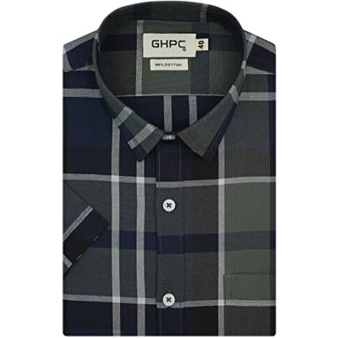 Ghpc 100% Cotton Plaid Checks Half Sleeves Regular Fit Formal Shirt For Men (Blue, Fsh509847_42)