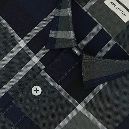 Ghpc 100% Cotton Plaid Checks Half Sleeves Regular Fit Formal Shirt For Men (Blue, Fsh509847_42)