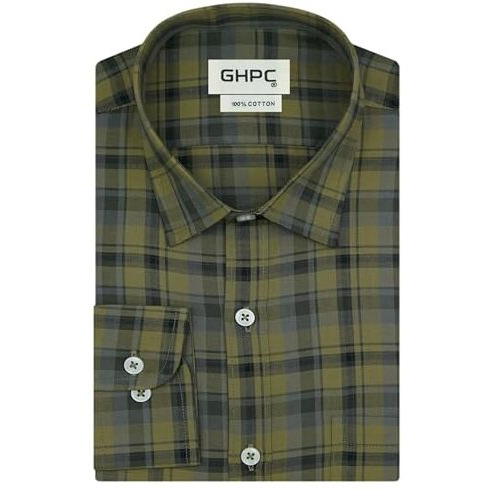 Ghpc 100% Cotton Plaid Checks Full Sleeves Regular Fit Formal Shirt For Men (Brown, Fsf703019_42)