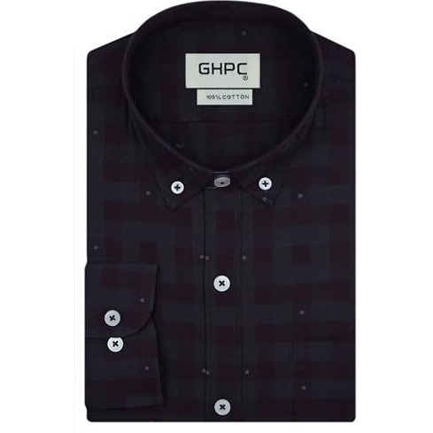 Ghpc 100% Cotton Gingham Checks Full Sleeves Regular Fit Formal Shirt For Men (Wine, Fsf703437_42)