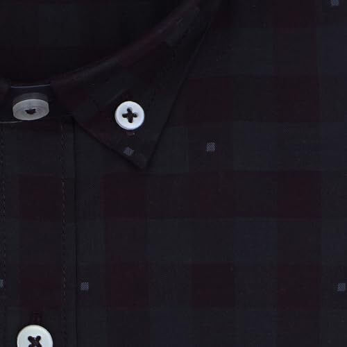 Ghpc 100% Cotton Gingham Checks Full Sleeves Regular Fit Formal Shirt For Men (Wine, Fsf703437_42)