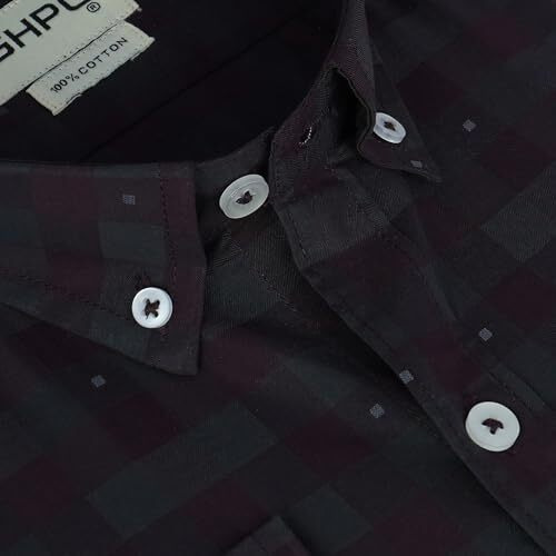 Ghpc 100% Cotton Gingham Checks Full Sleeves Regular Fit Formal Shirt For Men (Wine, Fsf703437_42)