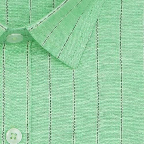 Ghpc Cotton Linen Striped Half Sleeves Regular Fit Formal Shirt For Men (Olive Green, Fsh521240_42)
