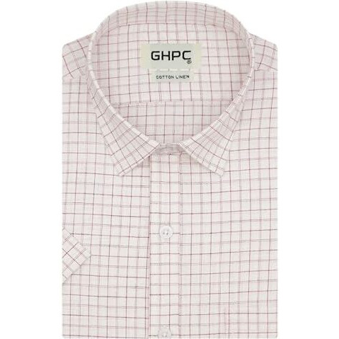 Ghpc Cotton Linen Checkered Half Sleeves Regular Fit Formal Shirt For Men (Red, Fsh514608_44)