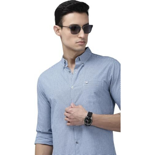 The Bear House Men's Checked Slim Fit Cotton Casual Shirt | Blue | Tbh-Cordos-Bl