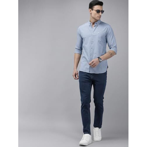 The Bear House Men's Checked Slim Fit Cotton Casual Shirt | Blue | Tbh-Cordos-Bl