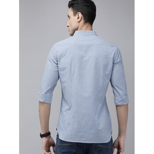 The Bear House Men's Checked Slim Fit Cotton Casual Shirt | Blue | Tbh-Cordos-Bl