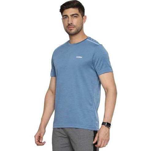Van Heusen Athleisure Men's Solid Regular Fit T-Shirt (61005_Dusk Blue M)