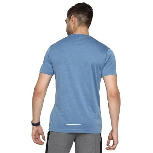 Van Heusen Athleisure Men's Solid Regular Fit T-Shirt (61005_Dusk Blue M)