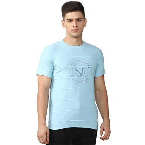 Van Heusen Men's Graphic Regular Fit T-Shirt (Vxkccrgpm64140_Blue M)