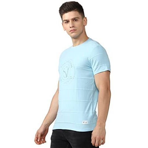 Van Heusen Men's Graphic Regular Fit T-Shirt (Vxkccrgpm64140_Blue M)