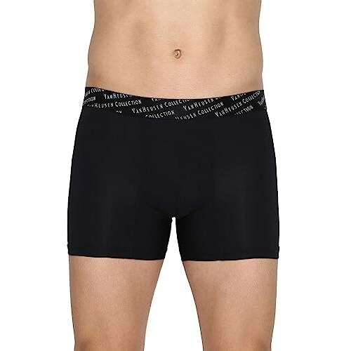 Van Heusen Nylon Men 4 Way Stretch Tactel Trunks - No Ride Up, Ultra Soft, 3D Logo Waistband_30045_Black_M, Medium