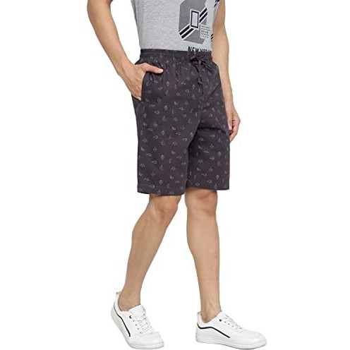 Van Heusen Men's Athleisure Soft Suede Touch Lounge Shorts - 100% Combed Cotton - Allover Print, Functional Pocket_50061_Asp-13_Small,Grey