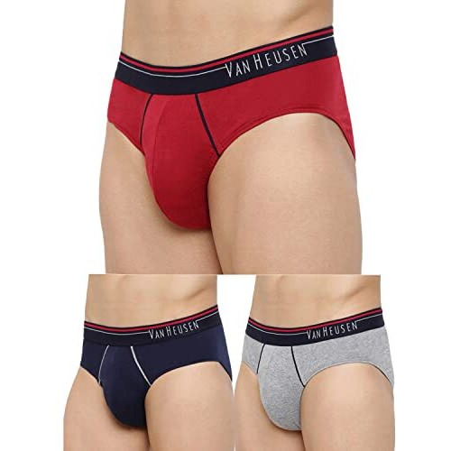 Van Heusen Men's Cotton Briefs (Pack Of 3) (10003_Deep Red, Grey Mel,Dark Navy-L_Multicolour_L)