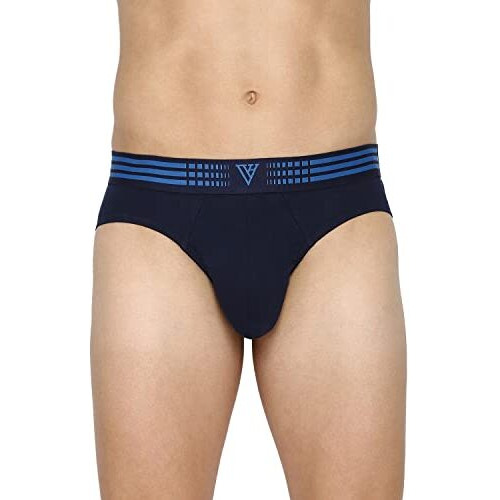 Van Heusen Men Anti Bacterial Briefs - 100% Combed Cotton - Pack Of 2 - Colour Fresh, Moisture Wicking_10009_Dark Navy W Cobalt, Dark Na_M