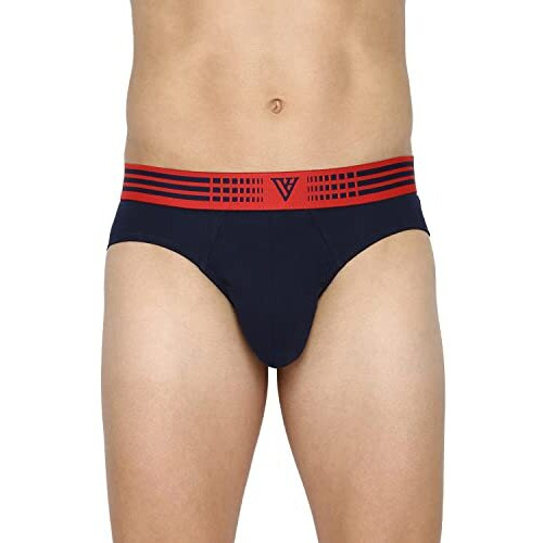 Van Heusen Men Anti Bacterial Briefs - 100% Combed Cotton - Pack Of 2 - Colour Fresh, Moisture Wicking_10009_Dark Navy W Cobalt, Dark Na_M