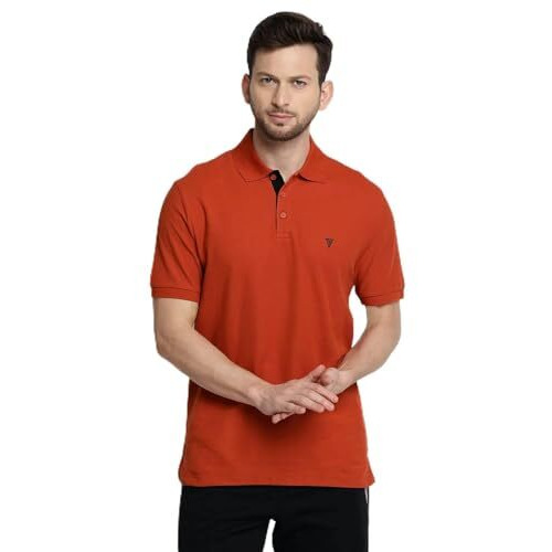 Van Heusen Athleisure Men Athleisure Colour Fresh Polo Regular Fit T-Shirt-100% Combed Cotton-Moisture Wicking, Ultra Soft_60032_Dusty Orange_Xxl