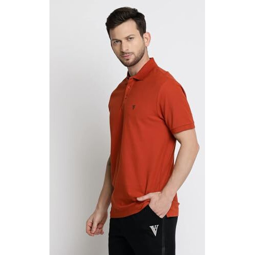 Van Heusen Athleisure Men Athleisure Colour Fresh Polo Regular Fit T-Shirt-100% Combed Cotton-Moisture Wicking, Ultra Soft_60032_Dusty Orange_Xxl